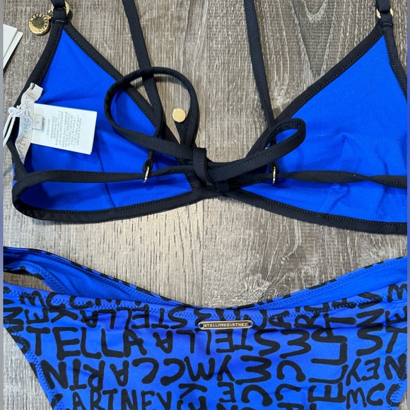 Stella McCartney**Blue/ Black Logo High Leg Bikini Set***Small $585 NWT - Picture 4 of 5